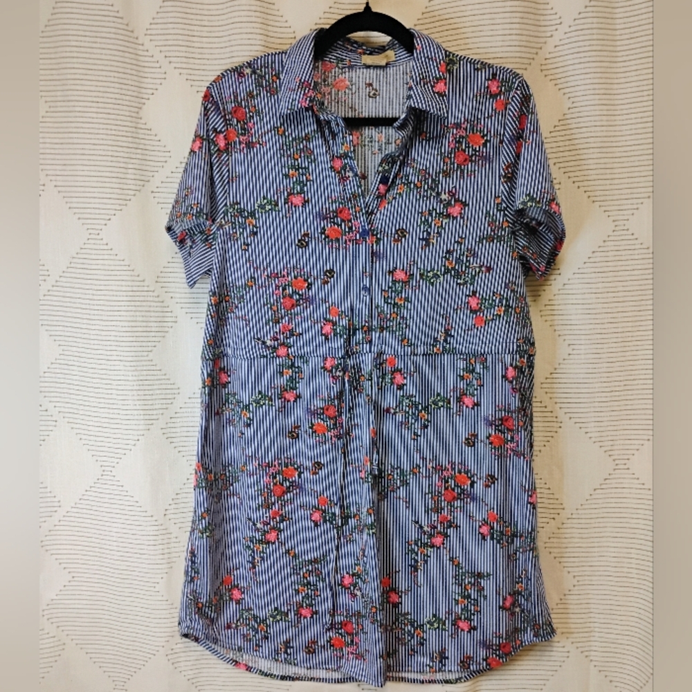Passport Floral Striped Button-Up Short Dress Women's Size Medium